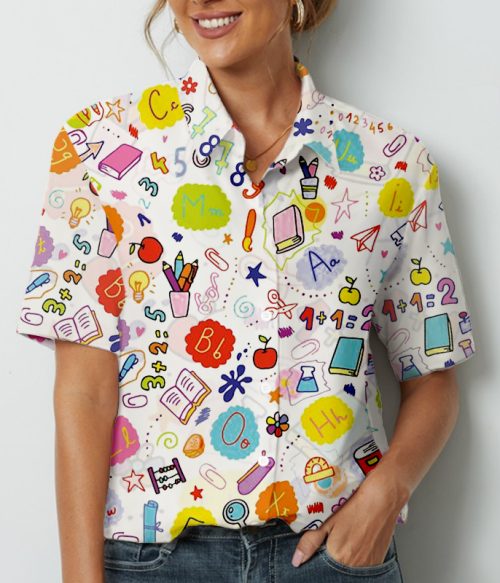 Color Letter Pattern Acquire Knowledge Teacher Short Sleeve Shirt