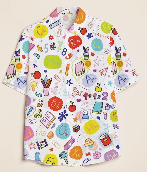 Color Letter Pattern Acquire Knowledge Teacher Short Sleeve Shirt