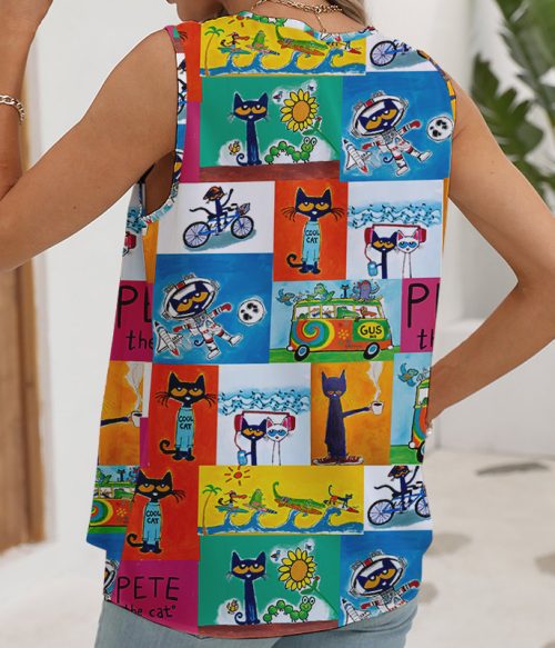 Cartoon Cat Teacher Sleeveless V-neck Top