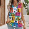Cartoon Cat Teacher Sleeveless V-neck Top