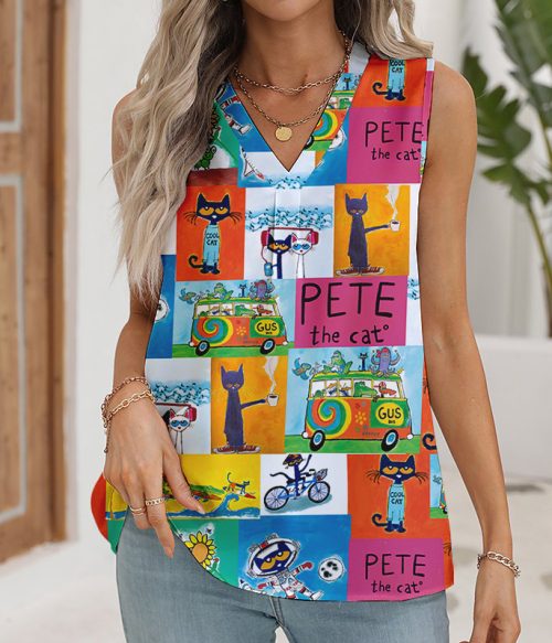 Cartoon Cat Teacher Sleeveless V-neck Top