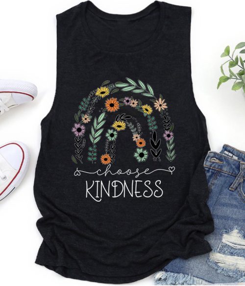 Flower Rainbow Choose Kindness Teacher Tank Top