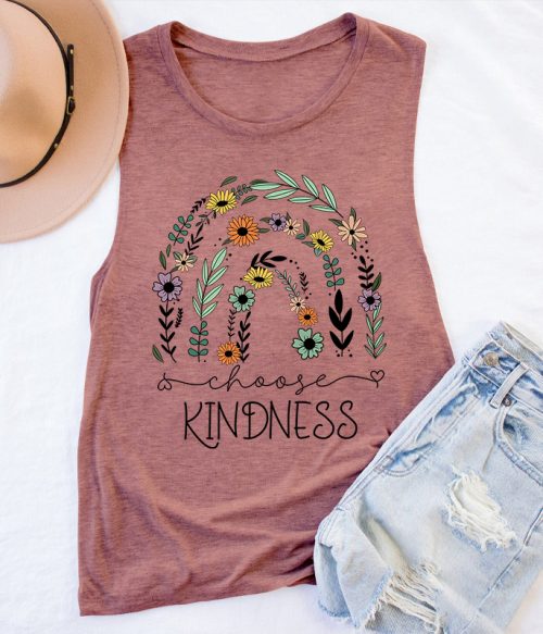 Flower Rainbow Choose Kindness Teacher Tank Top