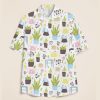 Spring Green Plants And Pink Watering Teacher Short Sleeve Shirt