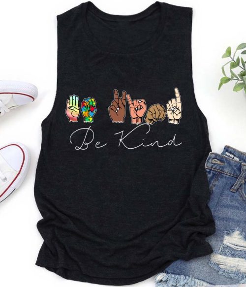 Sign Language Diversed Be Kind Teacher Tank Top