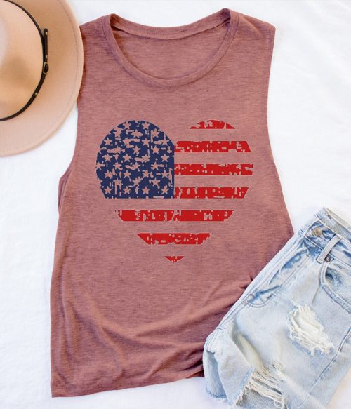 Independence Day Heart Teacher Tank Top