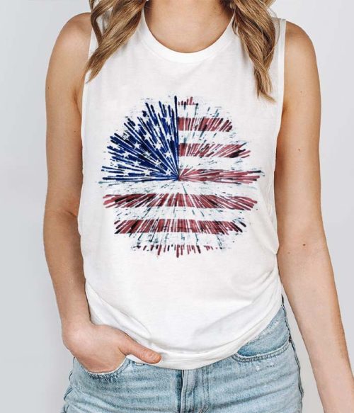 Fireworks Flag Teacher Tank Top