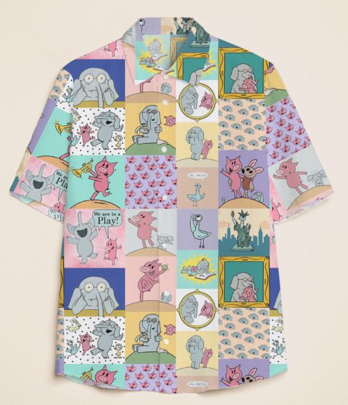 Color Cartoon Elephant And Piggie Teacher Short Sleeve Shirt