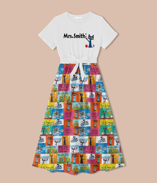 Personalized Name Colorful Smile Cat Teacher One Piece Dress