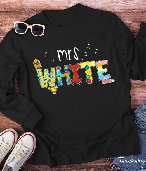 Personalized Name Smile Cat Teacher Long Sleeve T-Shirt