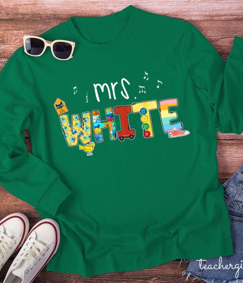 Personalized Name Smile Cat Teacher Long Sleeve T-Shirt