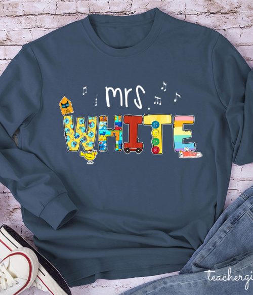 Personalized Name Smile Cat Teacher Long Sleeve T-Shirt