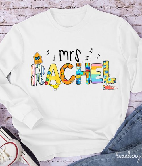 Personalized Name Smile Cat Teacher Long Sleeve T-Shirt