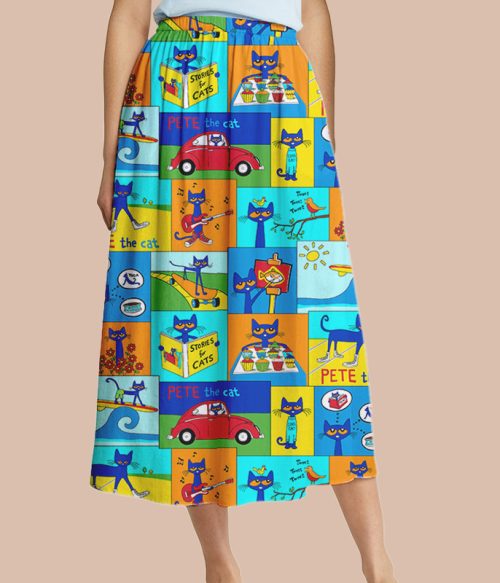 Pete Cat's Daily Routine Teacher Autumn Printed Midi Skirt