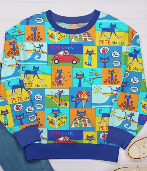 Pete Cat's Daily Routine Teacher Printed Sweatshirt