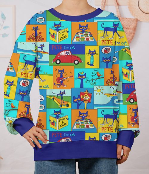 Pete Cat's Daily Routine Teacher Printed Sweatshirt