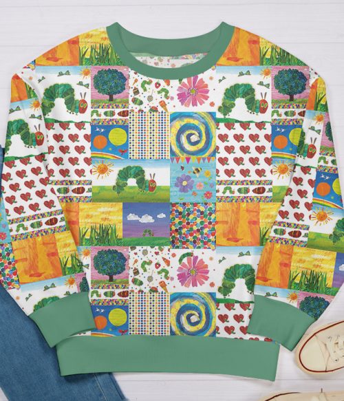 Green Caterpillar And Colorful Garden Teacher Printed Sweatshirt