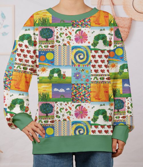 Green Caterpillar And Colorful Garden Teacher Printed Sweatshirt