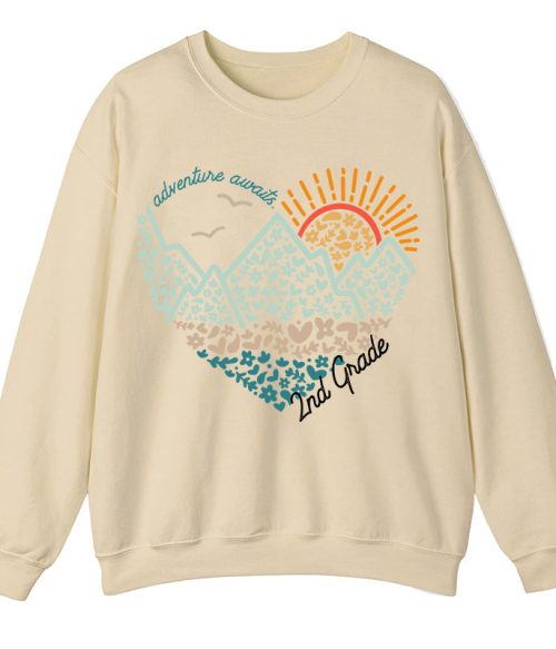 Personalized Grade Adventure Awaits Flower Mountain Sun Teacher Sweatshirt