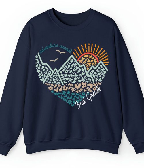 Personalized Grade Adventure Awaits Flower Mountain Sun Teacher Sweatshirt