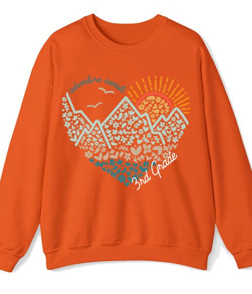 Personalized Grade Adventure Awaits Flower Mountain Sun Teacher Sweatshirt