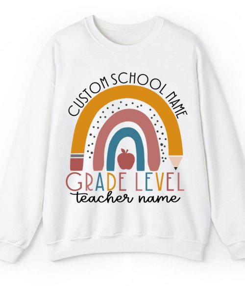 Personalized Name Rainbow Apple Teacher Sweatshirt
