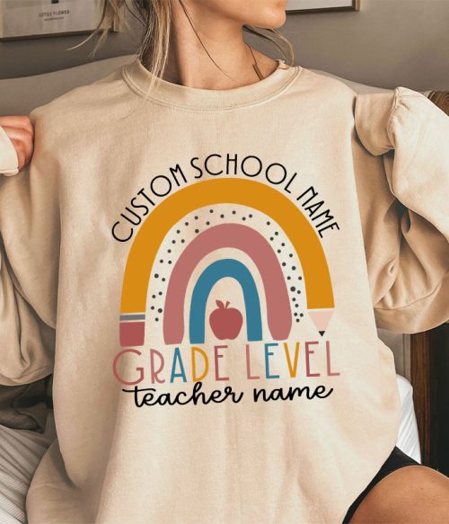 Personalized Name Rainbow Apple Teacher Sweatshirt