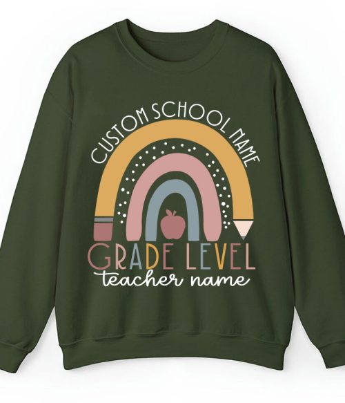 Personalized Name Rainbow Apple Teacher Sweatshirt