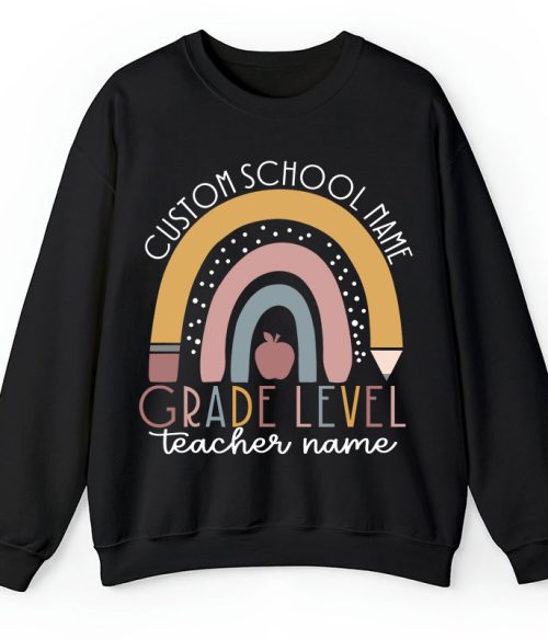 Personalized Name Rainbow Apple Teacher Sweatshirt