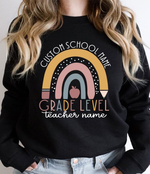 Personalized Name Rainbow Apple Teacher Sweatshirt