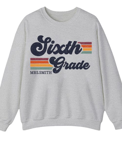 Personalized Grade And Name Retro Horizontal Stripes Teacher Sweatshirt