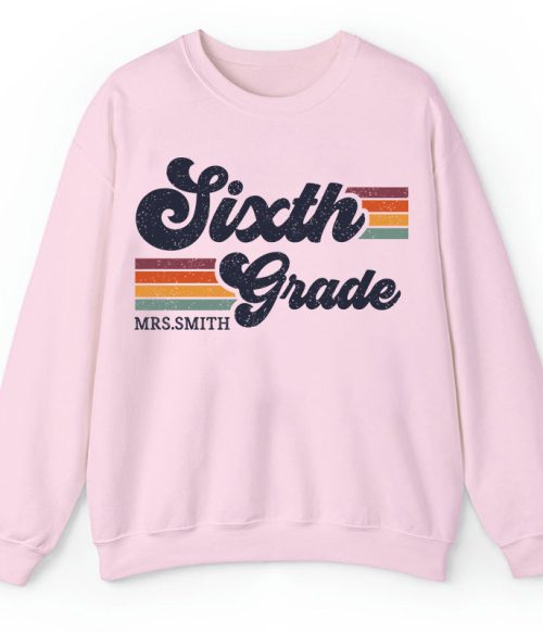 Personalized Grade And Name Retro Horizontal Stripes Teacher Sweatshirt