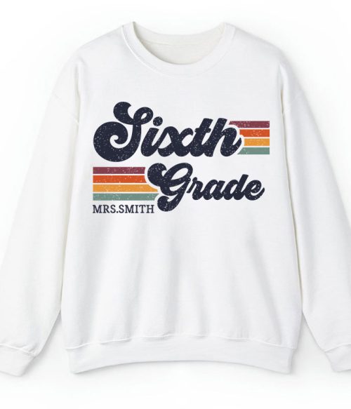 Personalized Grade And Name Retro Horizontal Stripes Teacher Sweatshirt