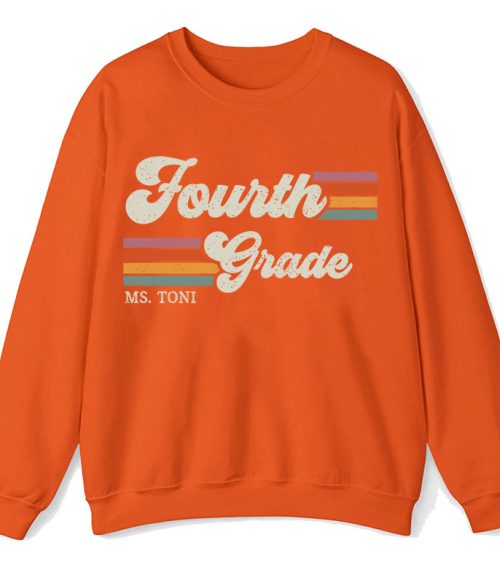 Personalized Grade And Name Retro Horizontal Stripes Teacher Sweatshirt