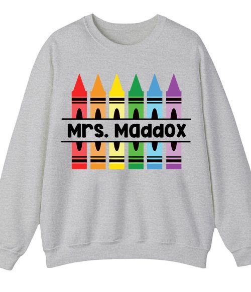 Personalized Pencil Crayon Teacher Name Teacher Sweatshirt