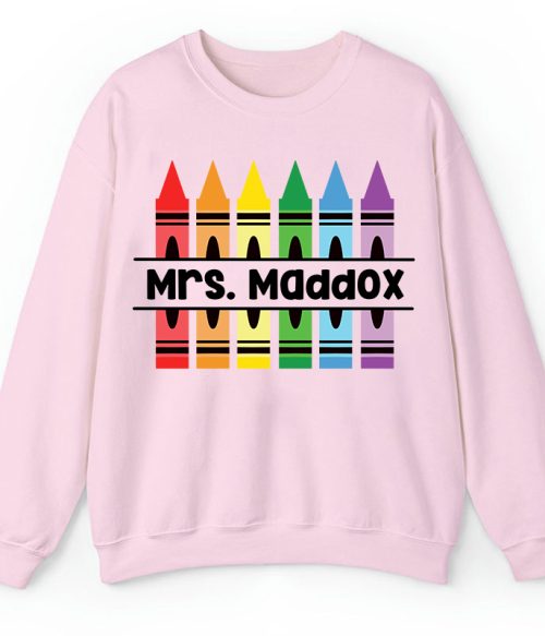 Personalized Pencil Crayon Teacher Name Teacher Sweatshirt