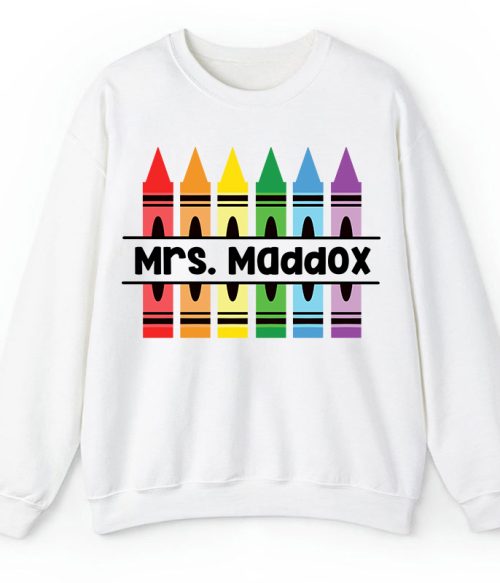 Personalized Pencil Crayon Teacher Name Teacher Sweatshirt