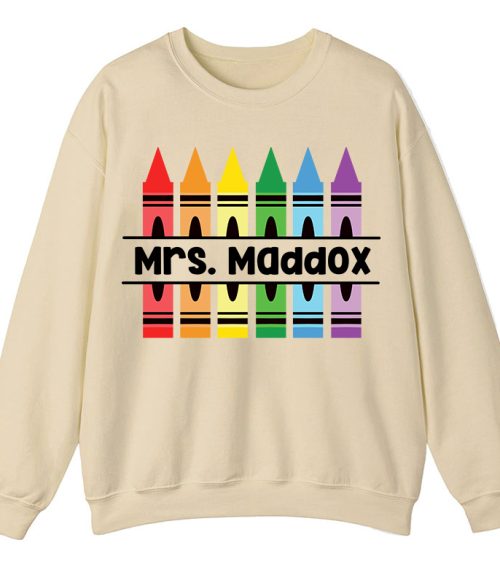 Personalized Pencil Crayon Teacher Name Teacher Sweatshirt