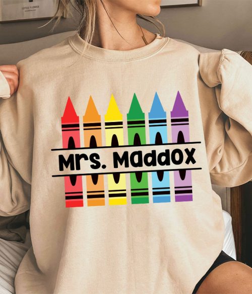 Personalized Pencil Crayon Teacher Name Teacher Sweatshirt
