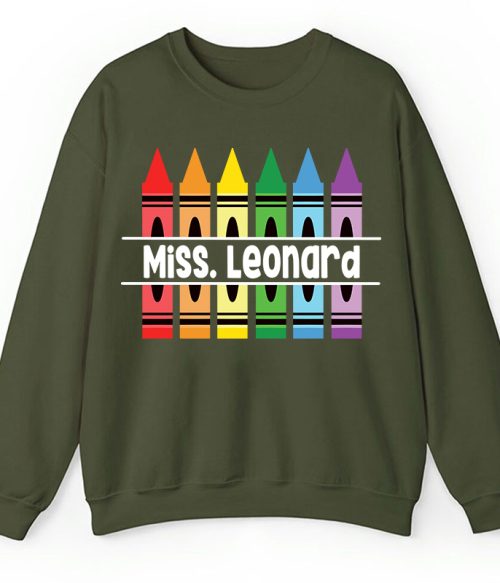 Personalized Pencil Crayon Teacher Name Teacher Sweatshirt
