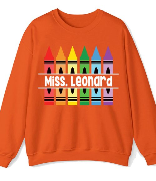 Personalized Pencil Crayon Teacher Name Teacher Sweatshirt