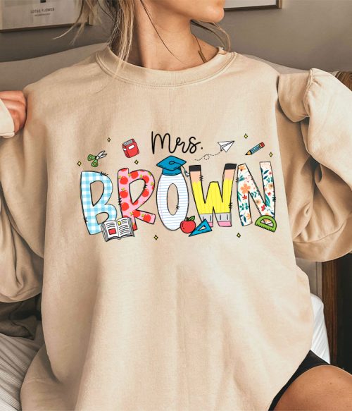 Personalized Name Cartoon Stationery Teacher Sweatshirt