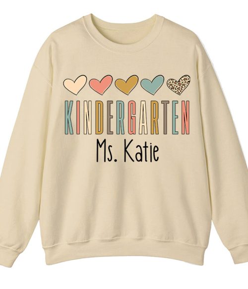 Personalized Name Colorful Heart Teacher Sweatshirt