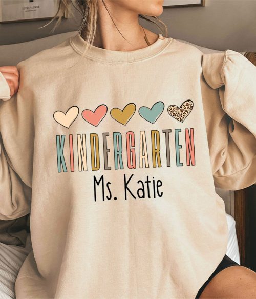 Personalized Name Colorful Heart Teacher Sweatshirt