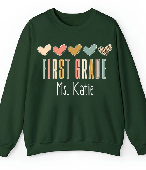 Personalized Name Colorful Heart Teacher Sweatshirt