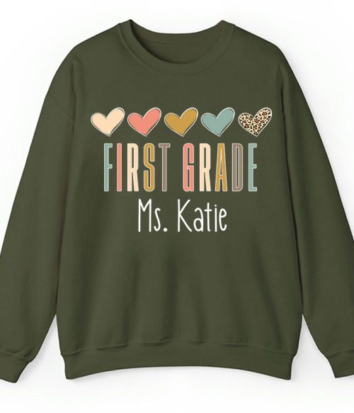 Personalized Name Colorful Heart Teacher Sweatshirt