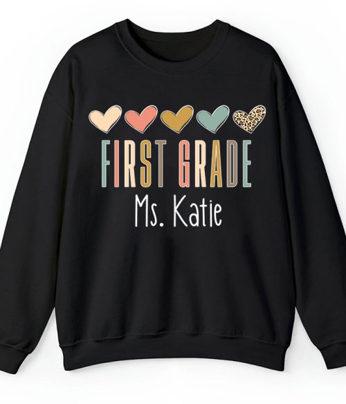 Personalized Name Colorful Heart Teacher Sweatshirt
