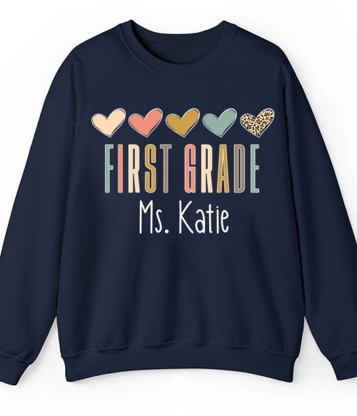 Personalized Name Colorful Heart Teacher Sweatshirt