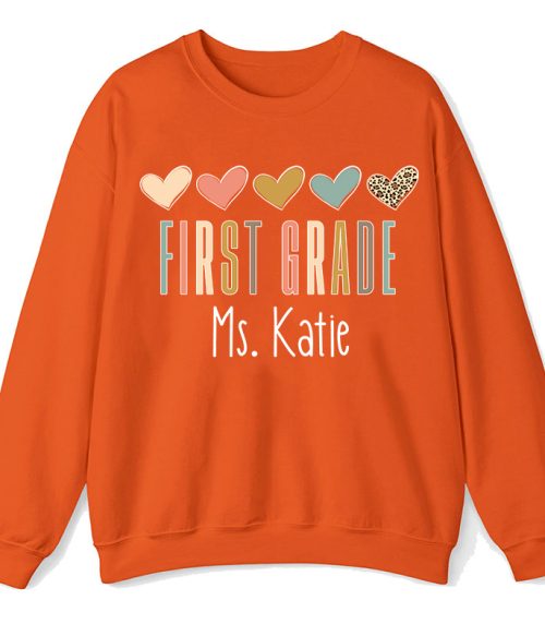 Personalized Name Colorful Heart Teacher Sweatshirt