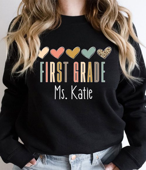 Personalized Name Colorful Heart Teacher Sweatshirt